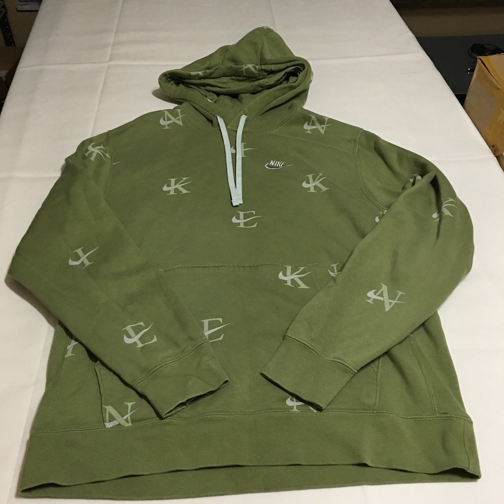 Nike Sportswear Club Pullover All Over Swoosh Print Hoodie Mens Large Green